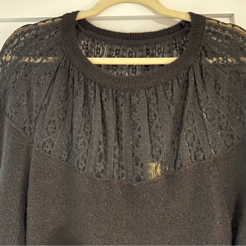 Elegant Lace Neck Black Sweater